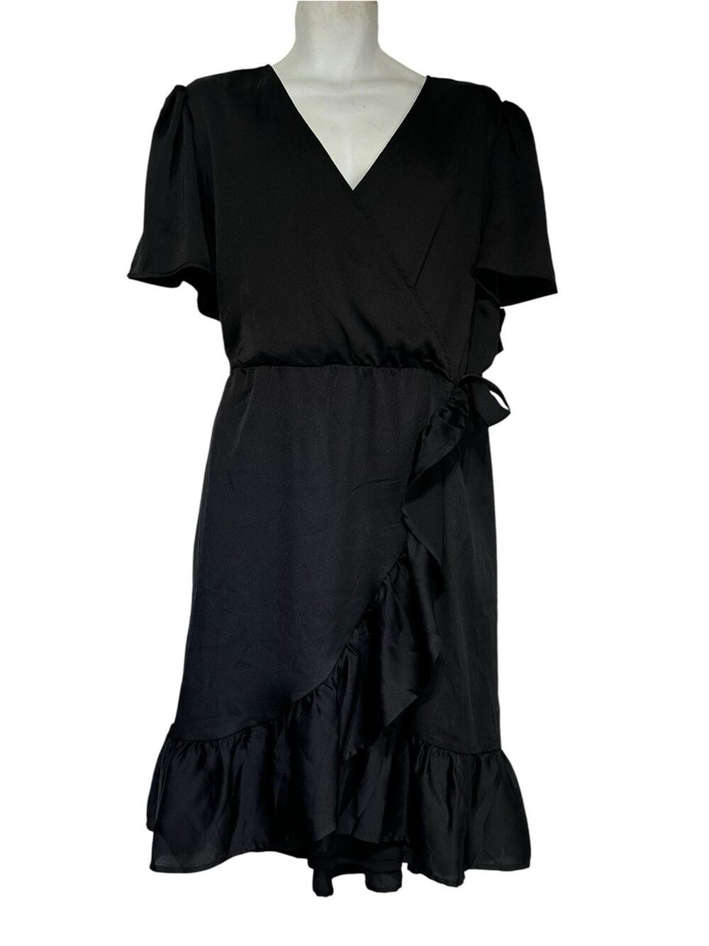 Torrid Black Mini Bubble Charmeuse Faux Wrap Dress Size 3XL